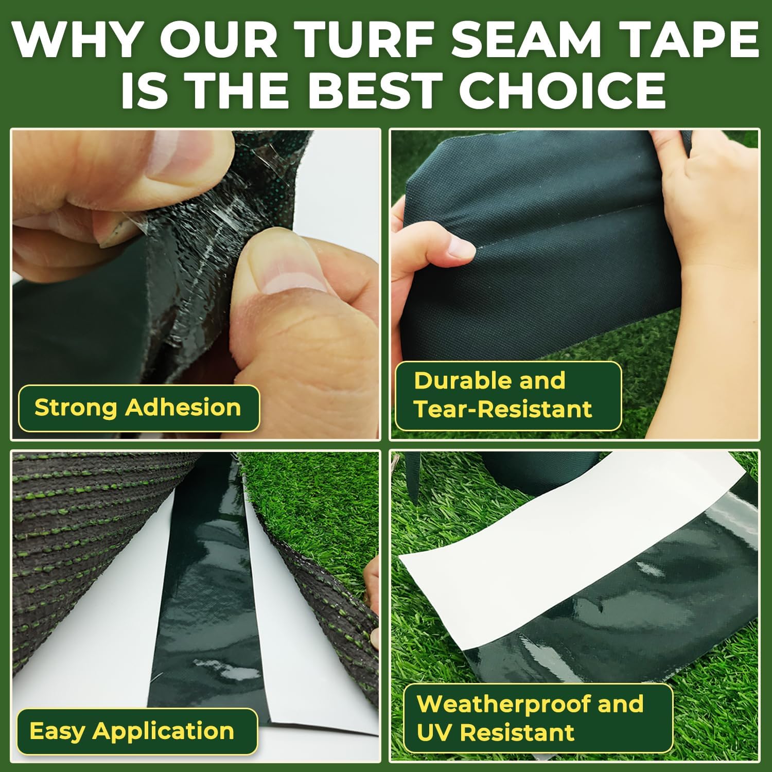 Self-Adhesive 6" x 49' Artificial Grass Turf Seam Tape for Indoor Outdoor Fake Astro Turf Rug, Weatherproof Turf Joint Tape for Synthetic Lawn, Green