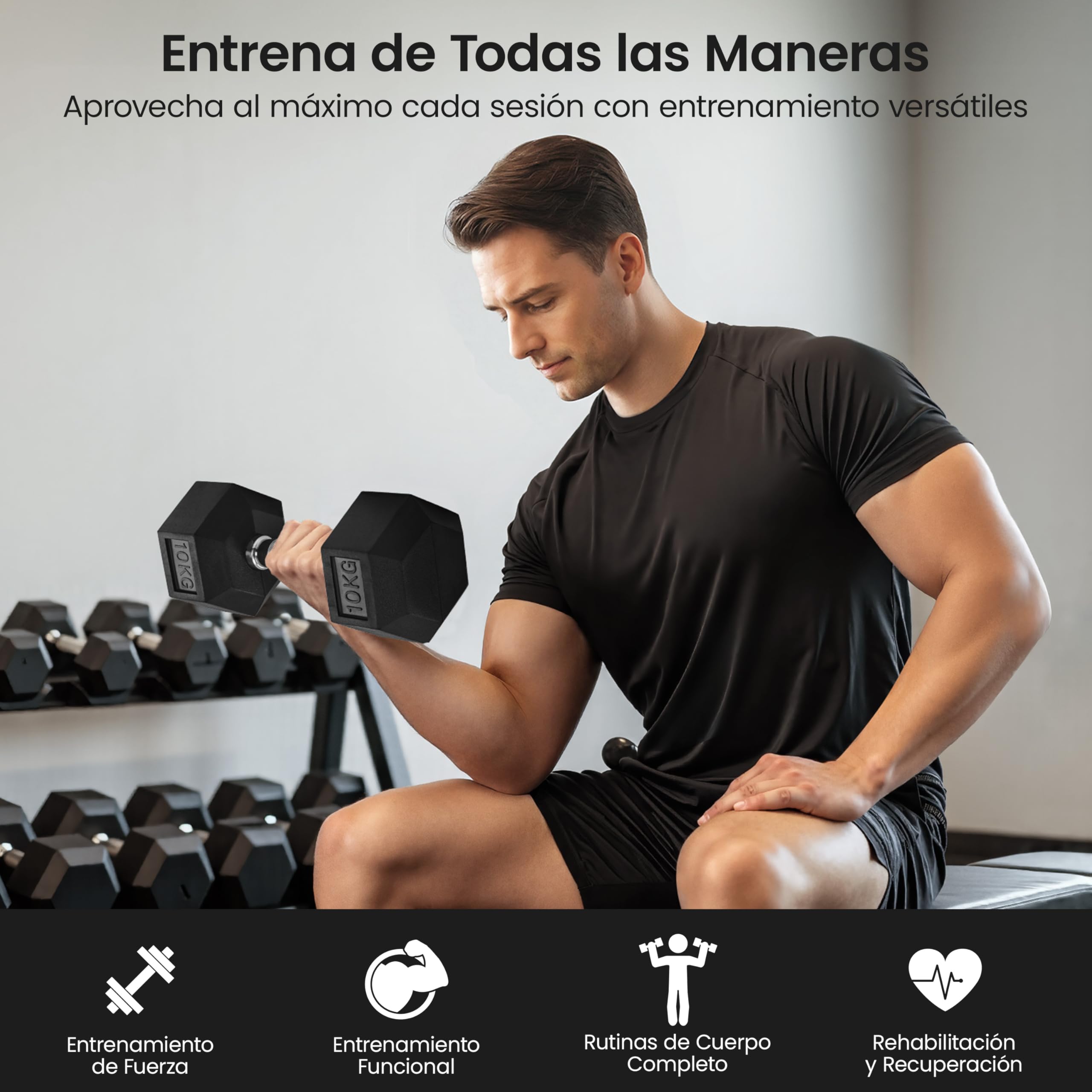 Yaheetech Juego de 2 Mancuernas Hexagonales, 5 kg/10 kg Juego de Pesas Antideslizantes con Revestimiento de Goma para Entrenamientos de Fuerza Gimnasio en Casa