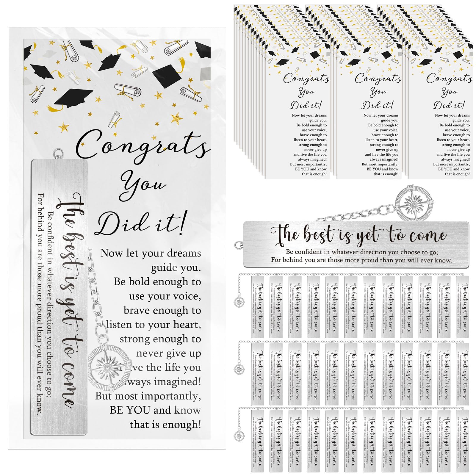 Skyygemm Graduation Gift for Graduates Compass Bookmarks The Best is Yet to Come Inspirational Bookmark with Pendant Card Organza Bags Class of 2026