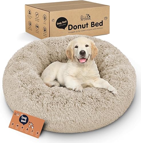 Cama para perros con forma de dona, comodidad prémium para aliviar la ansiedad, diseño esponjoso y calmante con soporte ultra afelpado, acogedora