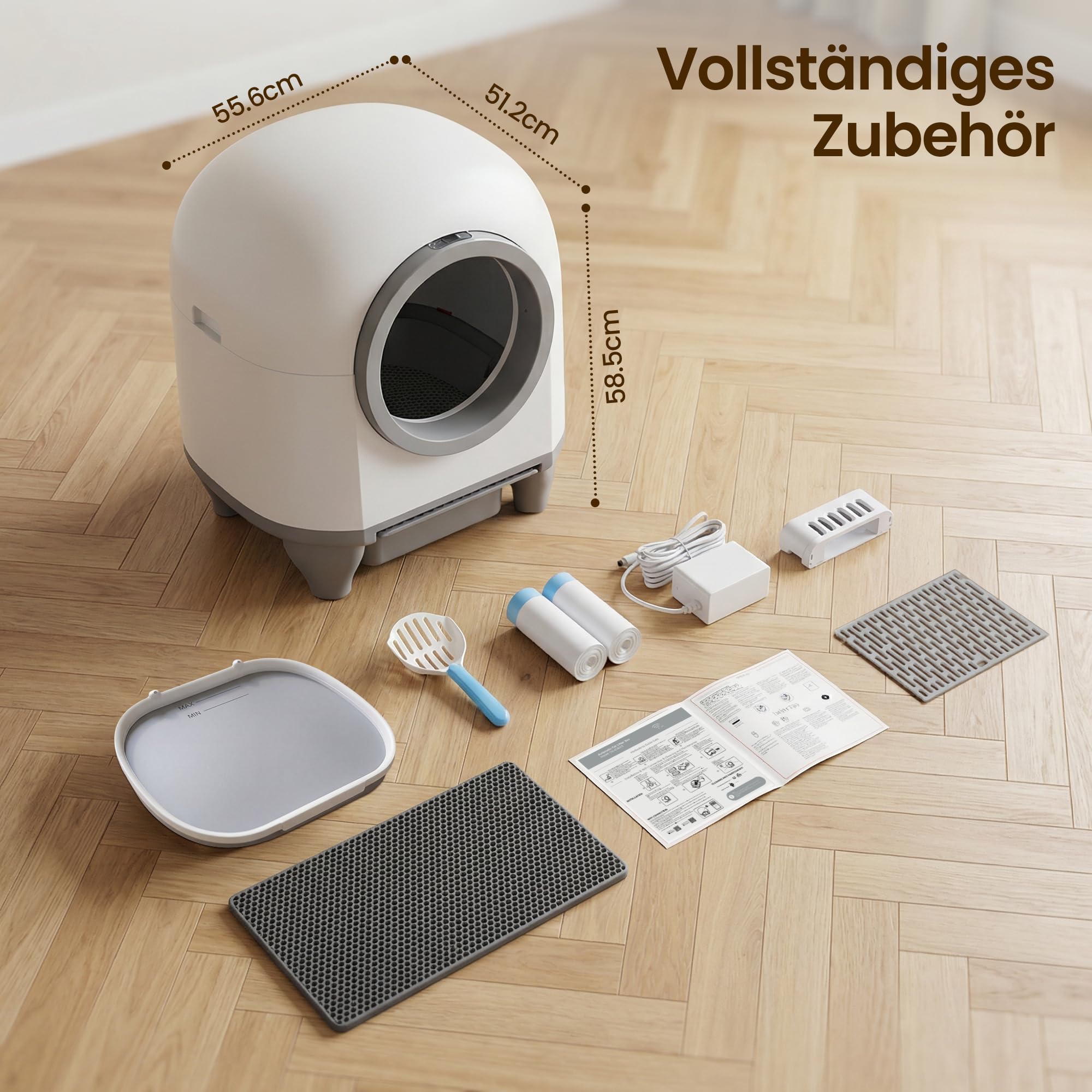 Devoko katzenklo selbstreinigend, 90L selbstreinigende katzentoilette mit niedrigem Einstieg/großem Raum/Geruchsentferner, APP-gesteuerte katzenklo mit Sicherheitssensor inklusive Katzenmatte.