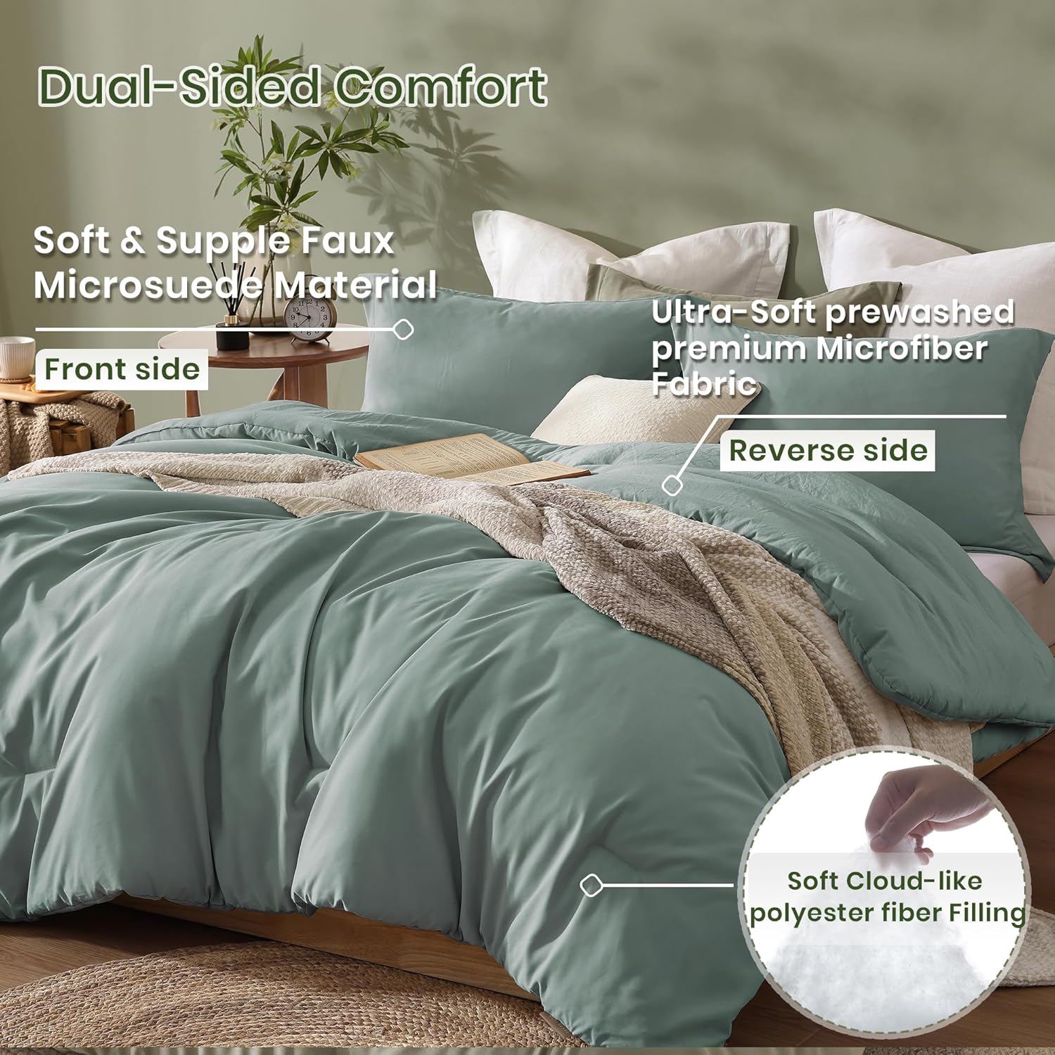 Boho King Comforter Set, Sage Green King Size Bed Set 3 Piece, Microsuede-Like King Bedding Set Fluffy Comforter Sets for Bedroom (Sage Green,102″*90″,King) Boho King Comforter Set, Sage Green King Size Bed Set 3 Piece, Microsuede-Like King Bedding Set Fluffy Comforter Sets for Bedroom (Sage Green,102″*90″,King)