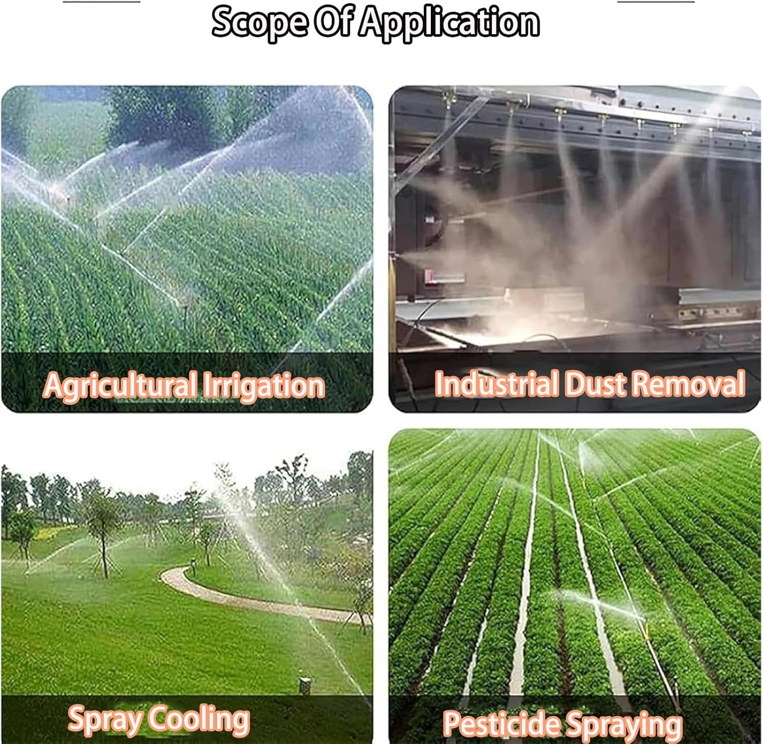Aspersor de impacto para riego de granja, juego de 4 aspersores, elevación ajustable de 0 a 48 °, rotación de 360°, rango de 50 a 110 m, ideal para agricultura, césped y huerto