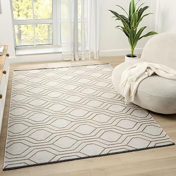 LUXE WEAVERS Moroccan Trellis Washable Area Rug White 6x9 | Anti-Slip, Geometric Carpet
