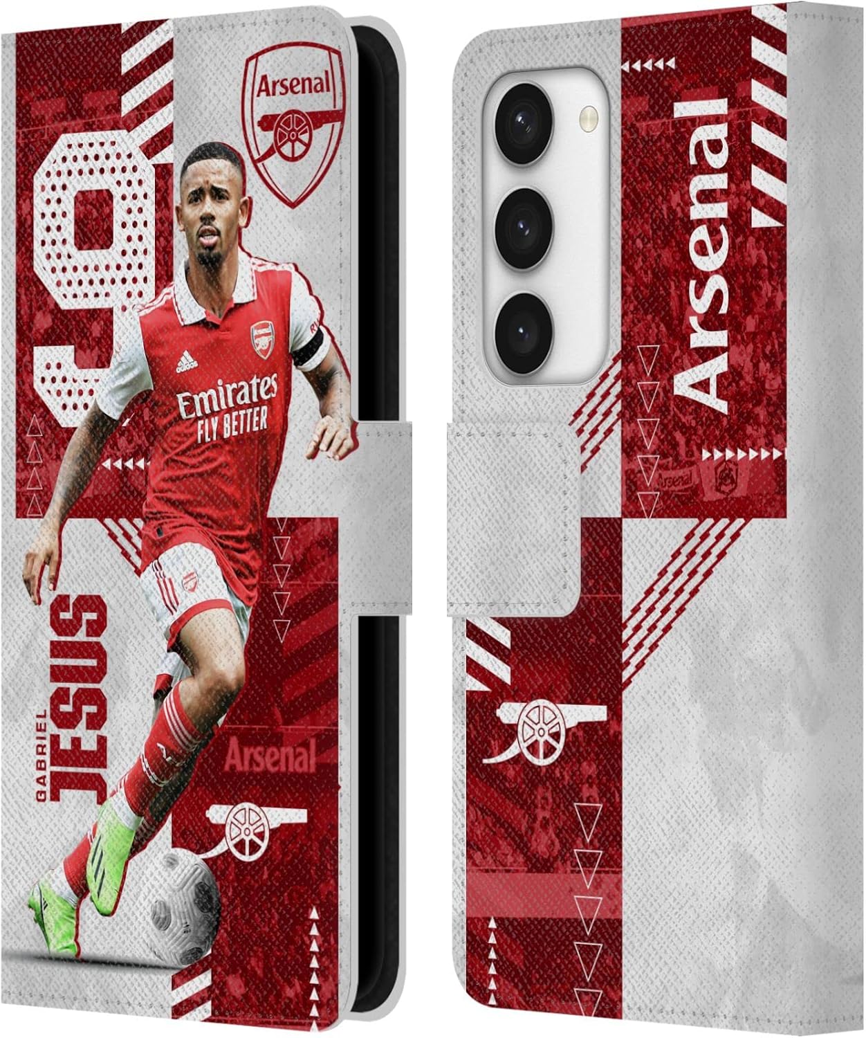 Head Case Designs Officially Licensed Arsenal FC Gabriel Jesus 2022/23 First Team Leather Wallet Case Compatible with Samsung Galaxy S23 5G