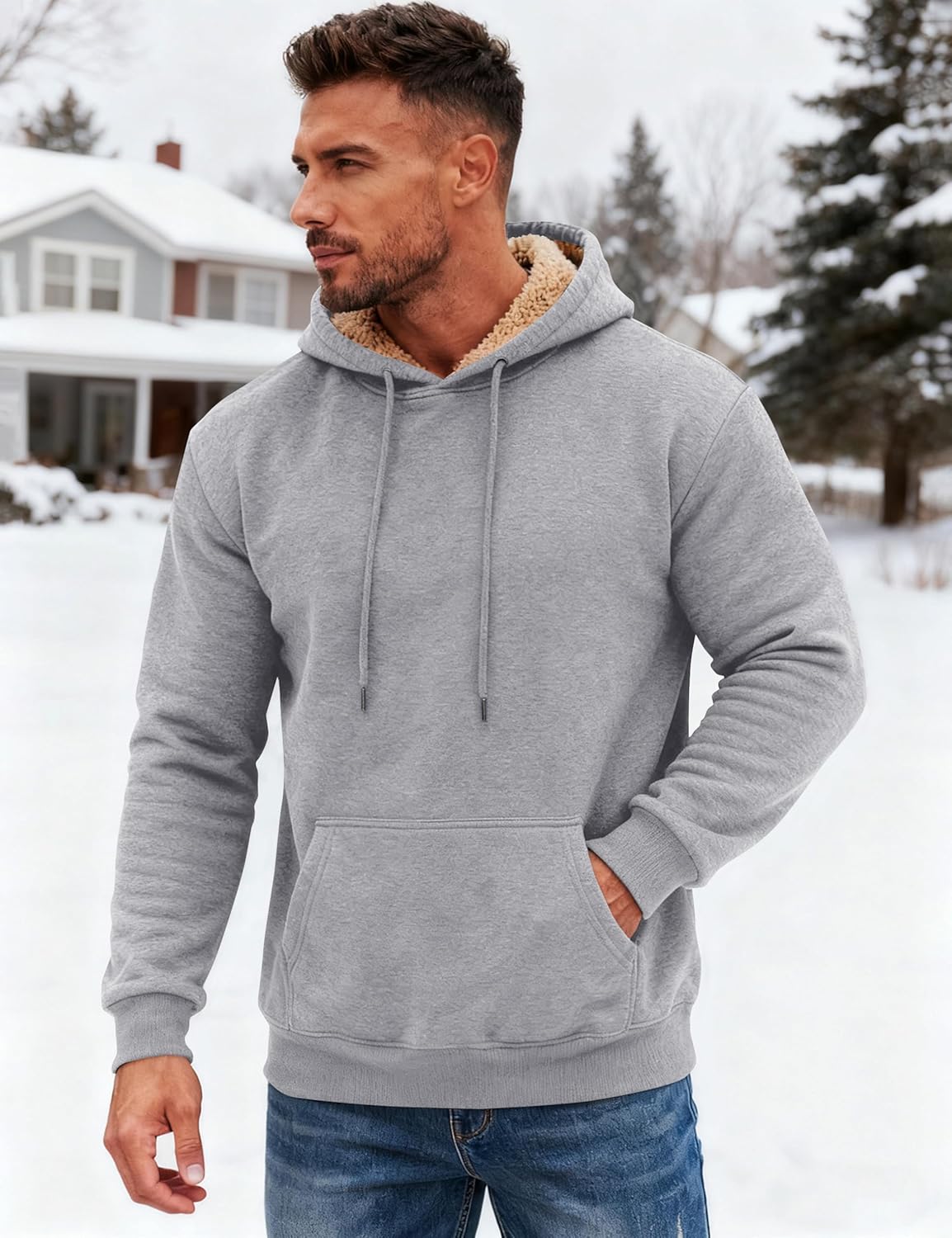 MAGCOMSEN Men's Heavy Hoodie Sherpa Fleece Lined Pullover Thick Winter Hooded Sweatshirt - Image 2