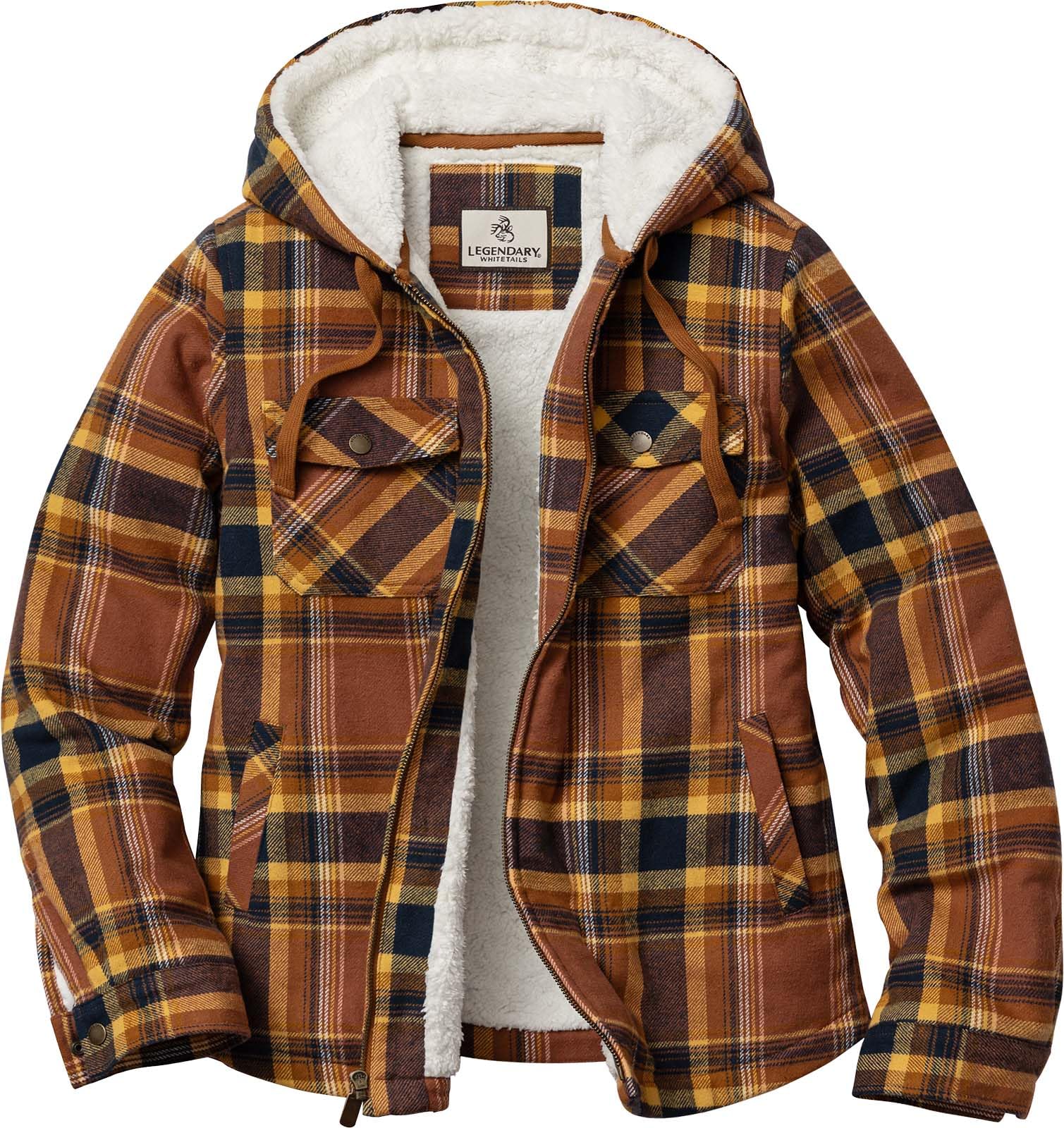 Legendary Whitetails Women's Lake Cabin Plaid Woodland Berber Lined Hooded Shirt Jacket, Xl