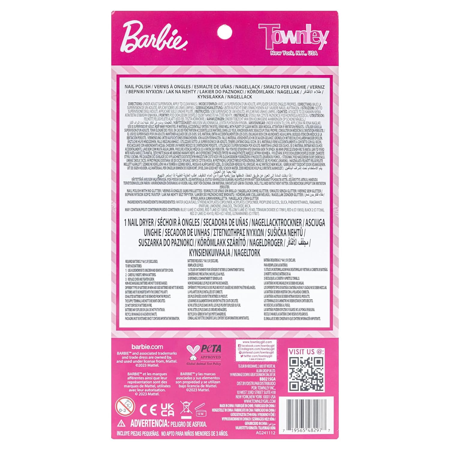 Barbie -Townley Girl Non-Toxic Peel-Off Water-Based Safe Nail Polish Set with Nail Dryer for Kids, Batteries Not Included, Ages 3 and Up - Image 8