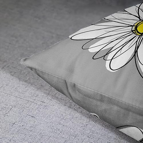 Miniatura 6 de Emvency Juego de 4 fundas de almohada grises y amarillas, diseño de margaritas modernas con bonitas flores blancas para sofá de mano, fundas de