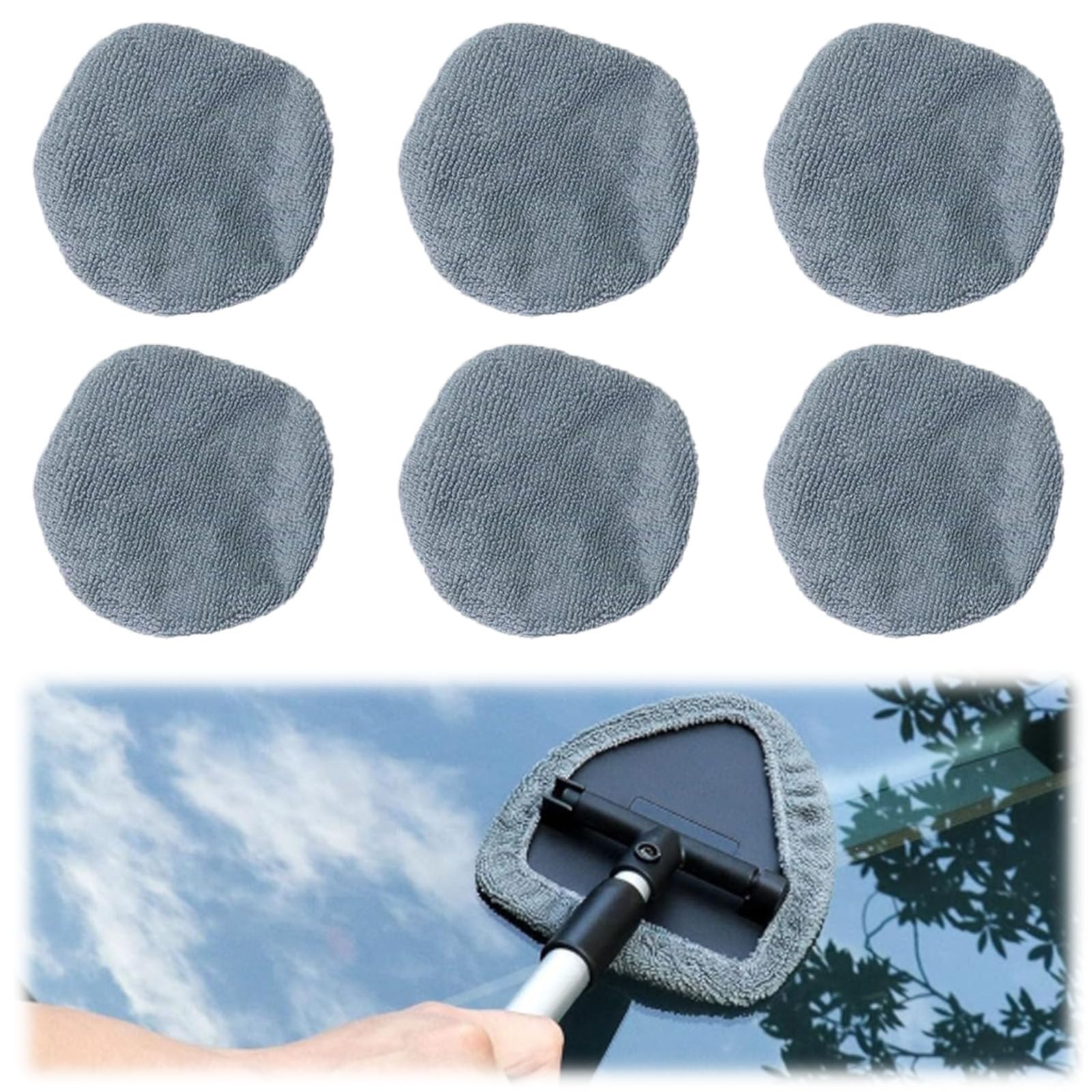 Car Windscreen Cleaner - 6pcs Reusable and Washable Microfiber Pads, Fits Most Window Cleaner Tools, Streak Free Results for Windshield