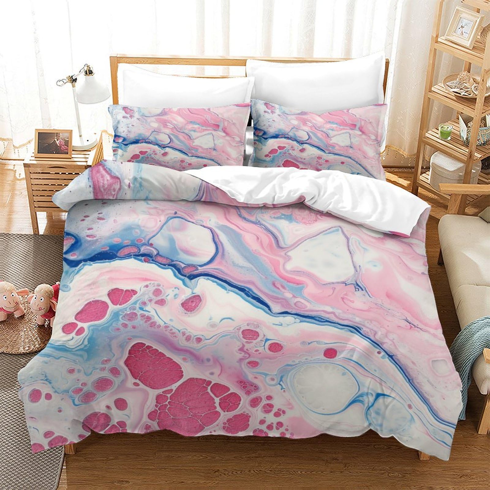 P1S9U7W5Y Pastel Marble Pattern 3D Printed Duvet Cover Set 3pcs Soft Microfiber Abstract Bedding Set Double（200x200cm）