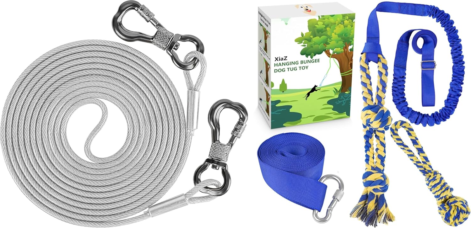 XiaZ Dog Tie Out Cable and Dog Hanging Bungee Tug War Toy