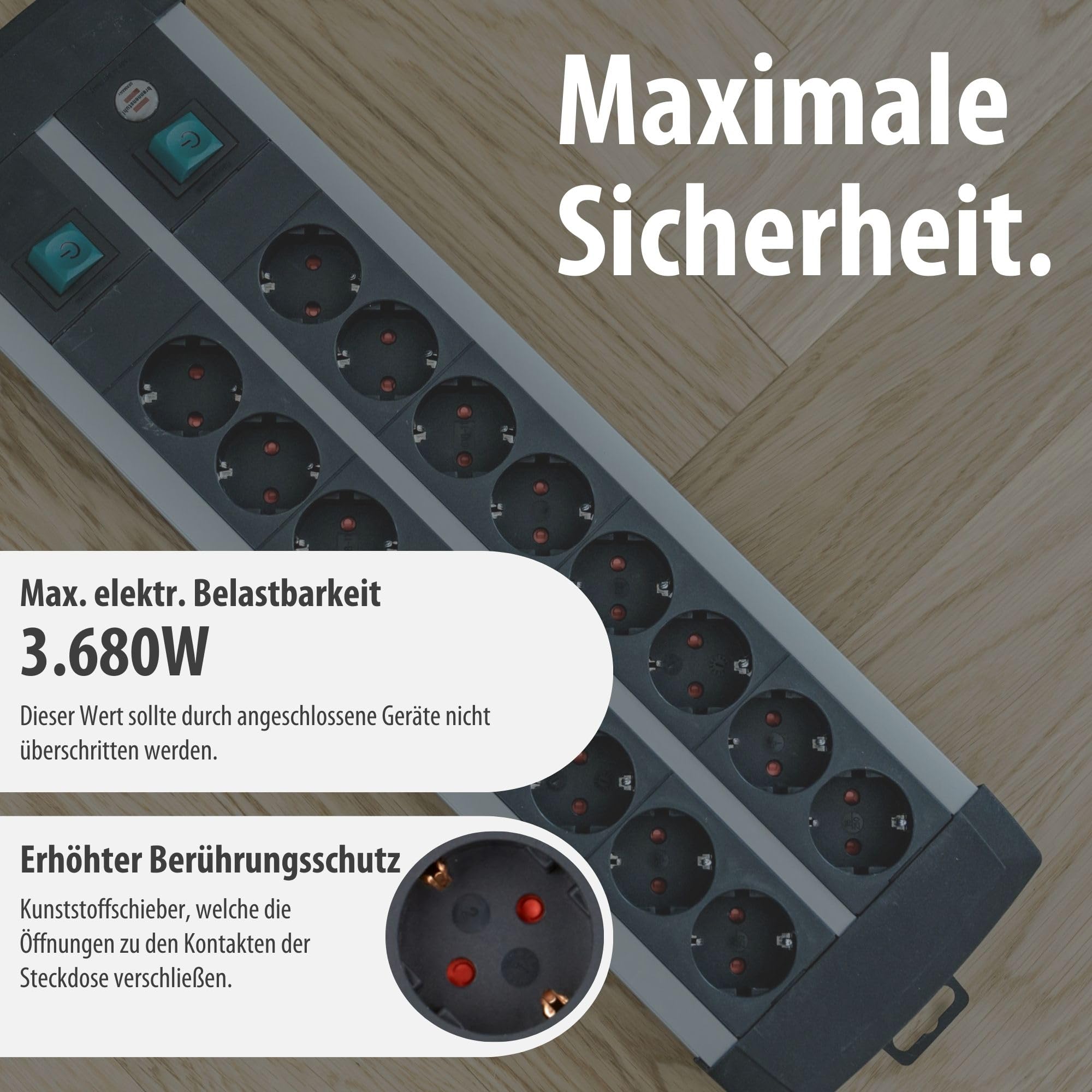 Brennenstuhl Premium-Alu-Line Steckdosenleiste 16-Fach, 3m | Mehrfachsteckdose aus hochwertigem Aluminium mit 2 Schaltern für je 8 Steckdosen, Made in Germany
