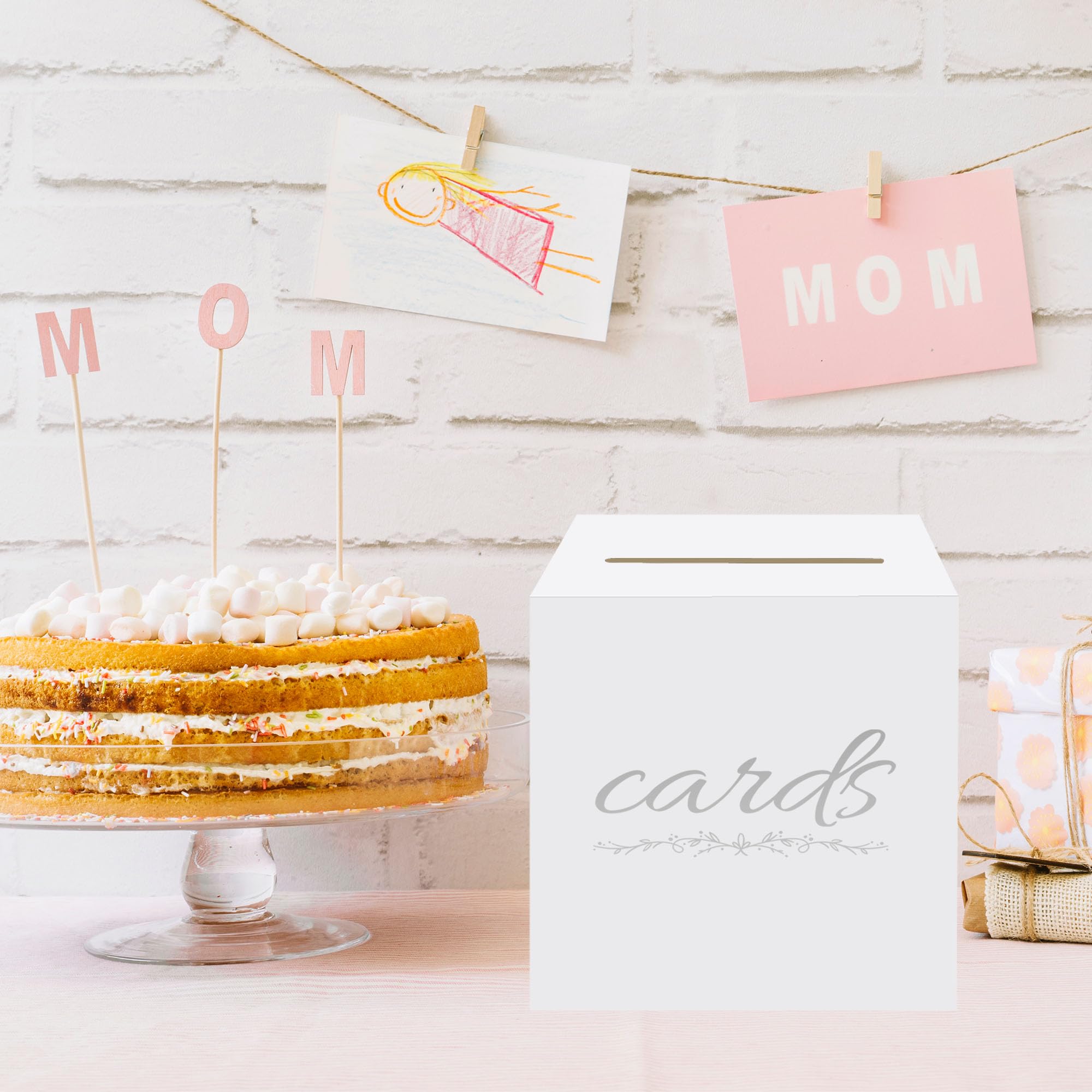 sunepany White and Silver Wedding Card Box for Graduation Party Birthday Baby and Bridal Shower Funeral Anniversaries Decorations Cardboard Gift Card Holder Diaper Raffle Ticket Voting Box With Slot