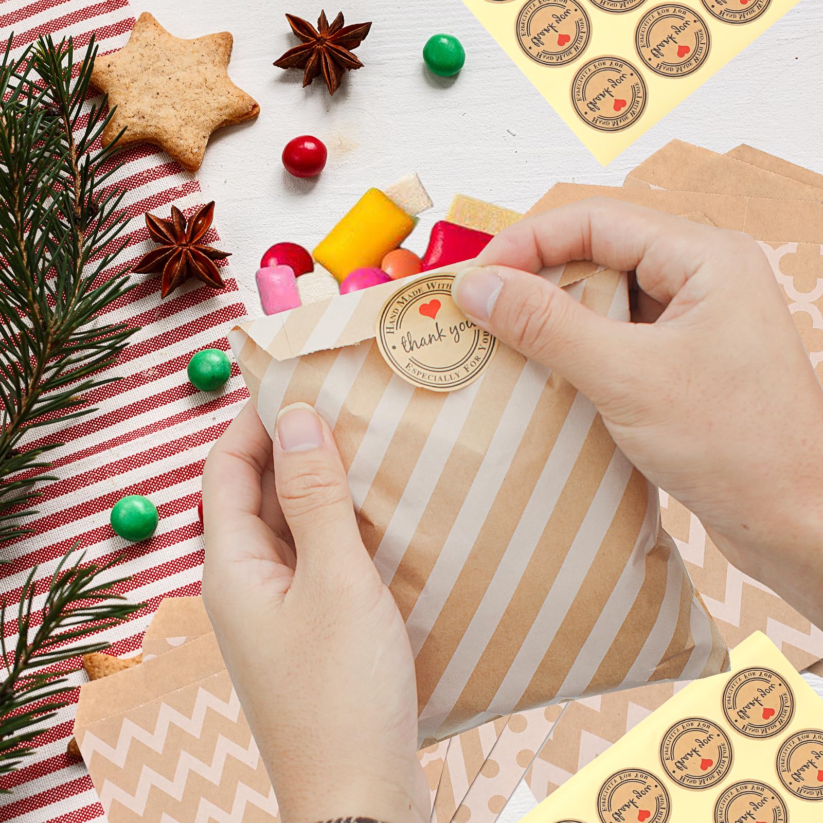 60 Pcs Pochette Cadeau Kraft, Sachet Bonbons Anniversaire Colorés