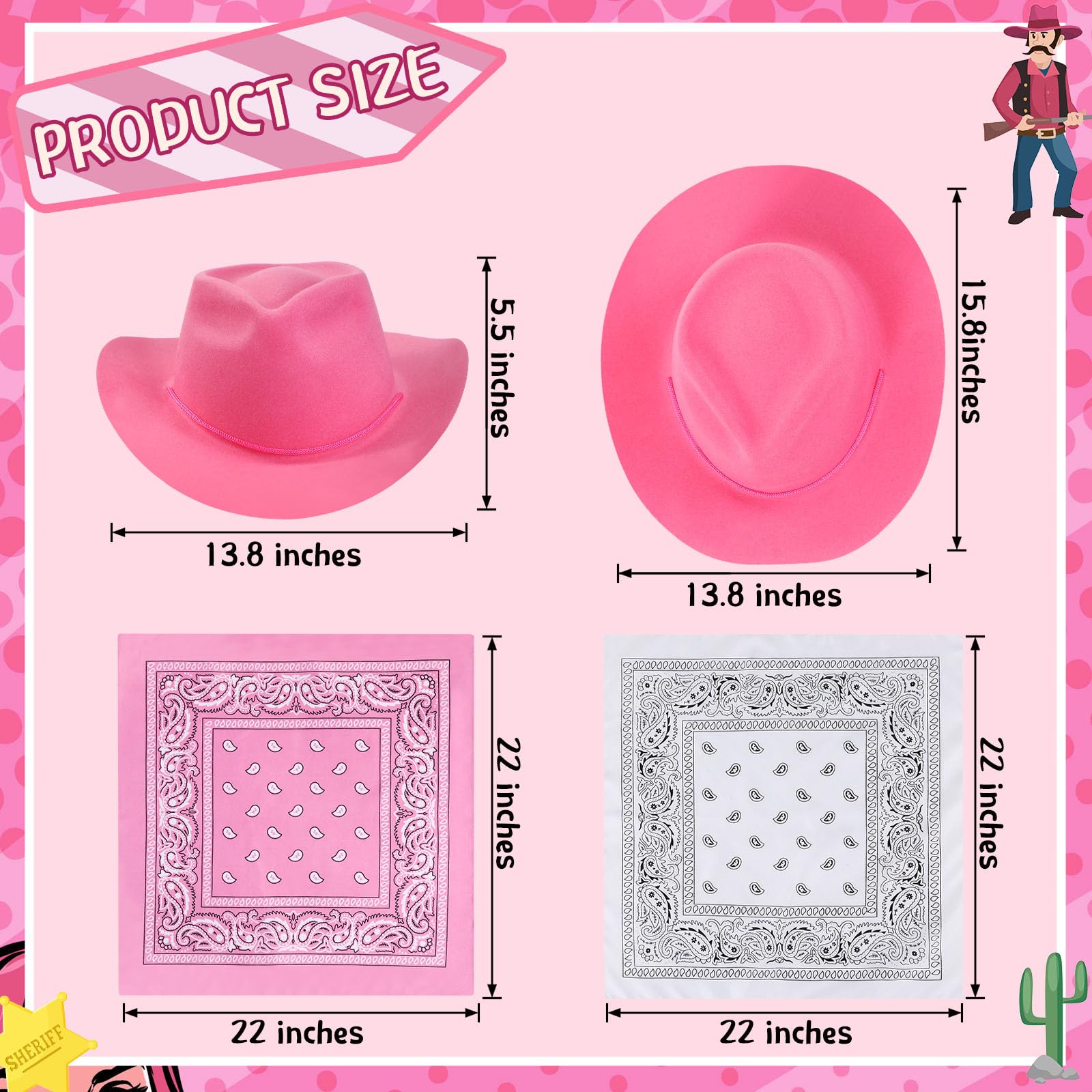 Amazon.com: Hillban 48 Pack Cowboy Hats and Bandanas Set 