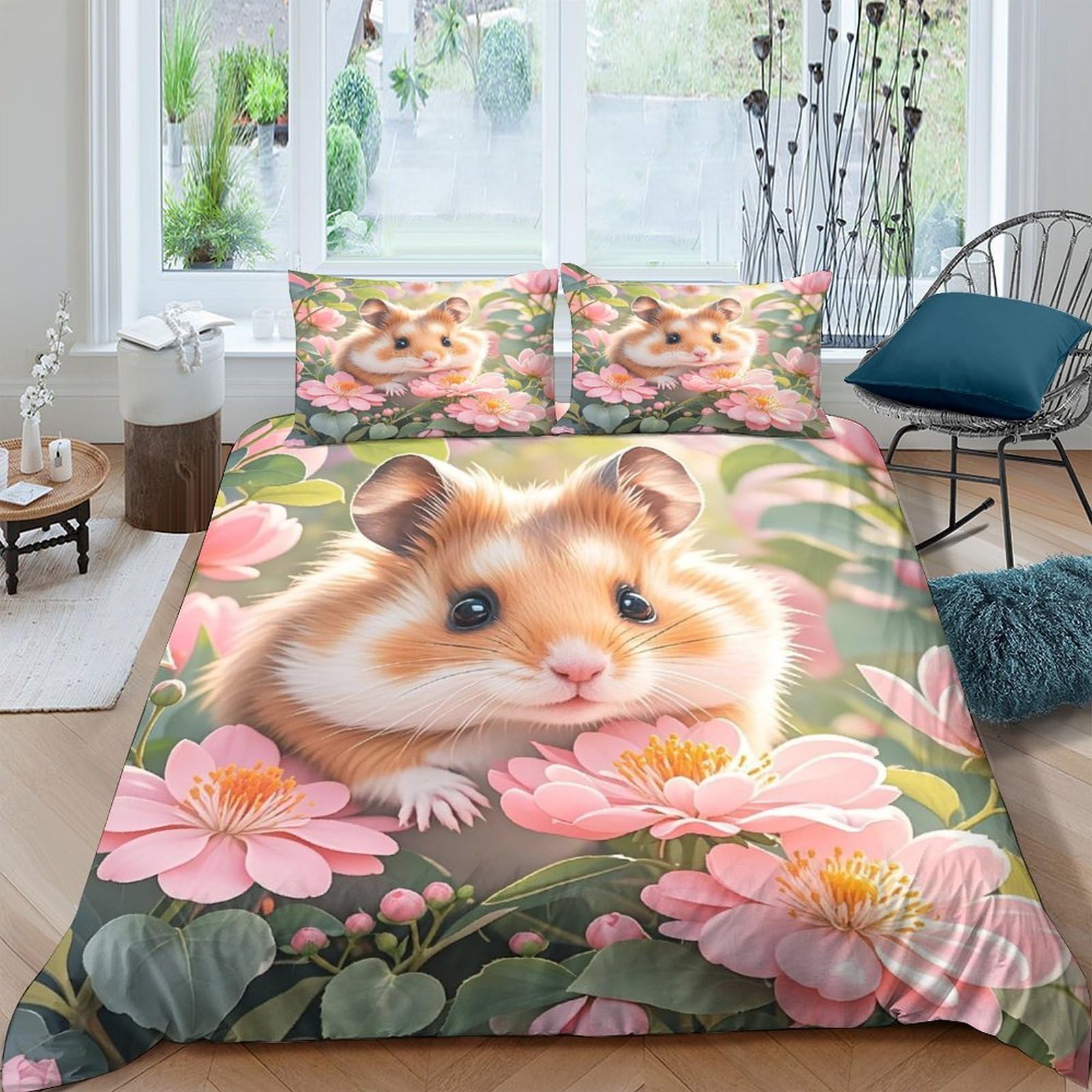 Ctjqhvkz Style-4 3D Printed Hamster Floral Fitted Sheet Microfiber Soft Non-Slip Mattress Cover For Bedroom Guest Room Decor, Washable Single（135X200cm）