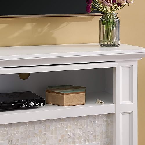 Miniatura 7 de SEI Furniture Nobleman Mother of Pearl Tiled Alexa-Enabled Electric Fireplace with Hidden Media Shelf, White