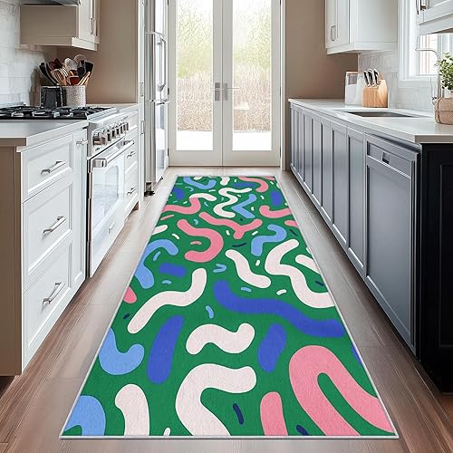 Miniatura 11 de Memphis Runner Rug 3x8 - Hallway Runner Rug Retro 70s 80s Pattern, Non Slip, Washable, Memphis Home Decor Carpet for Kitchen, Entryway, Bedroom,