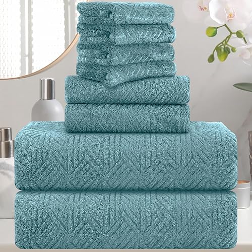 CHINO Juego de 8 toallas de baño color turquesa, 2 toallas de gran tamaño2 toallas de mano4 toallas faciales, toallas de baño de 600 GSM, toallas de