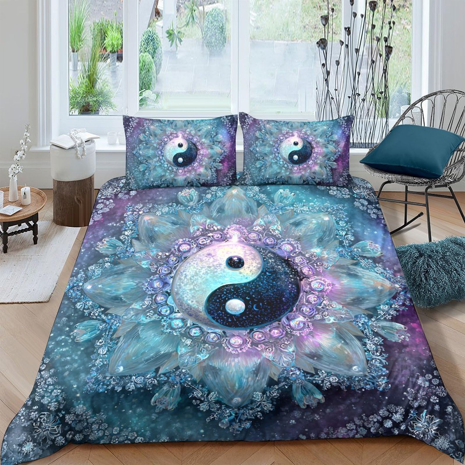 Ctjqhvkz Style-5 3D Printed Yin Yang Galaxy Fitted Sheet Microfiber Soft Anti-Slip Cosmic Mandala Bed Cover For Bedroom Guest Room Decor Single（135X200cm）