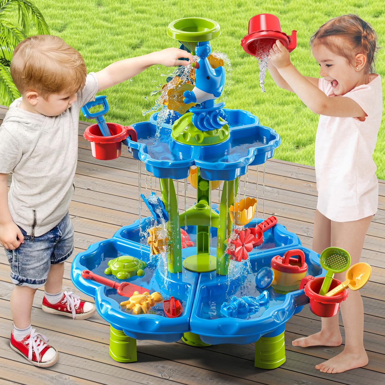 JUKUDAHU Kinder-Blumen-Wasserspieltisch für Kinder 3-8 Jahre | Sensorisches Aktivitätsspielset, Sommer-Spielzeug, Outdoor-Sand- und Wassertisch, Für Jungen und Mädchen