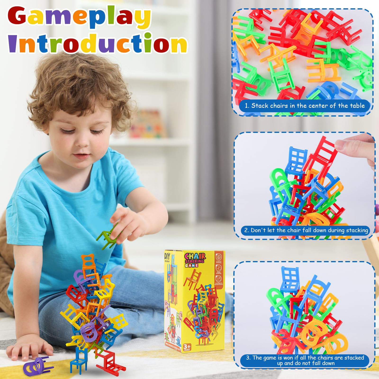Gioco Delle Sedie Impilabili In Miniatura - 42 Pezzi Di Sedie Colorate In Plastica, Giocattolo Di Bilanciamento E Impilatura Per Bambini, Sviluppa Coordinazione E Manualità - 2