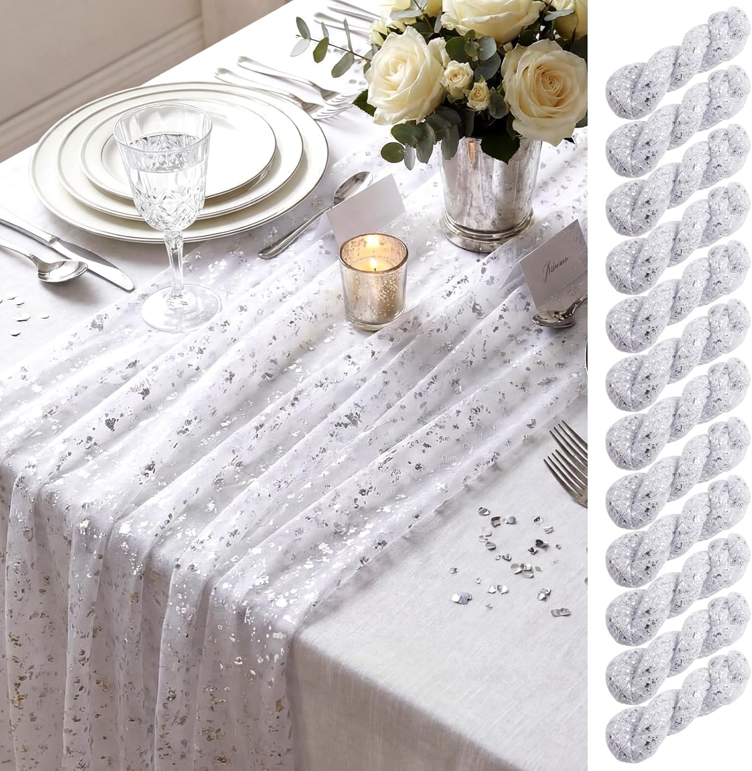 Shihanee 12 Gauze Table Runners 120 Inch 10 ft Sheer Cheesecloth Table Runner for Easter Rustic Wedding Arch Decor Bridal Shower Baby Shower Banquet Birthday Holiday Decoration (Beige Gold)