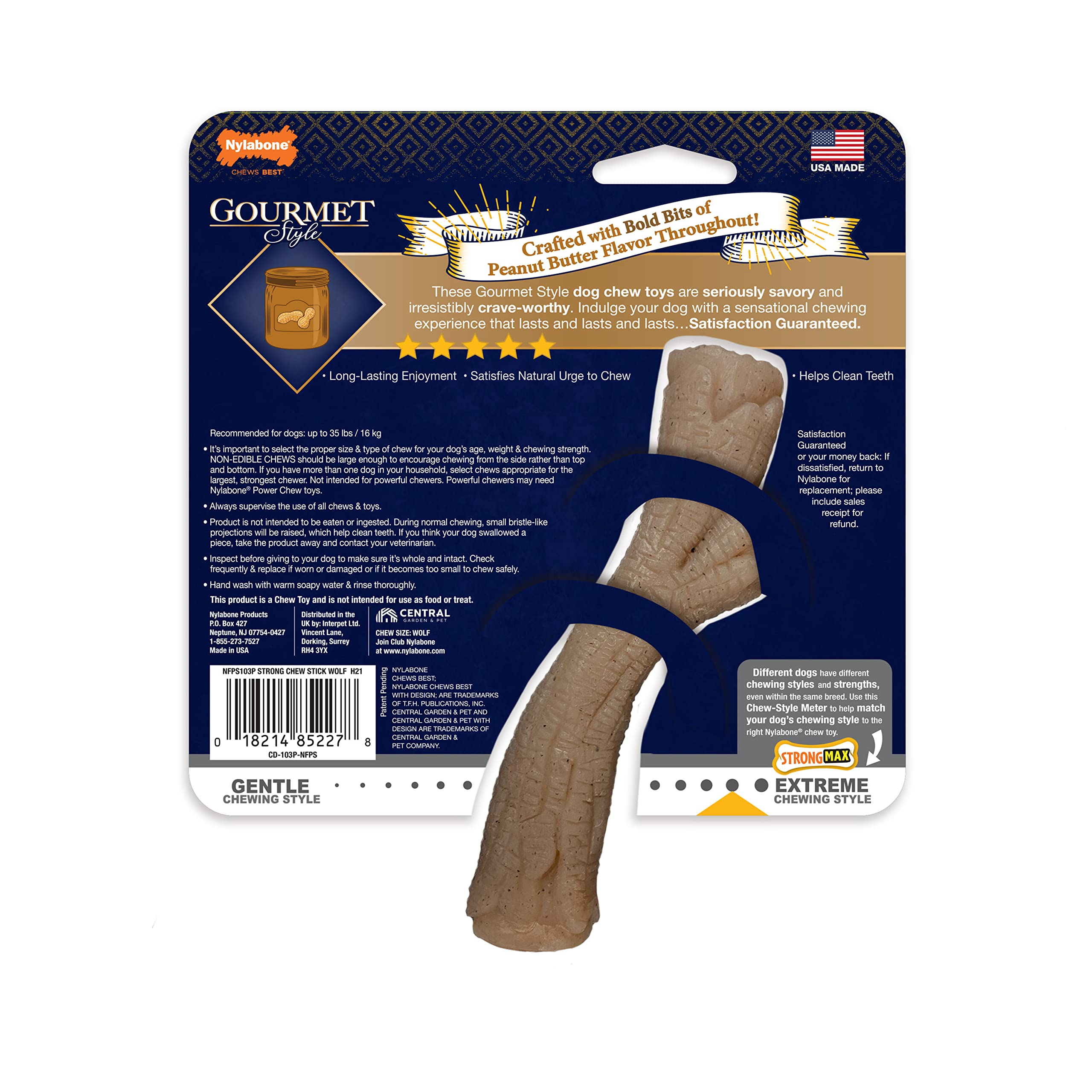Nylabone Gourmet Style Strong Kaustab für Hunde, Erdnussbutter, mittel/Wolf, 1 Stück