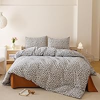 Vista 148 de Luxlovery - Juego de edredón azul neblina, tamaño matrimonial, minimalista, azul polvoriento, edredones de algodón suaves y transpirables, azul