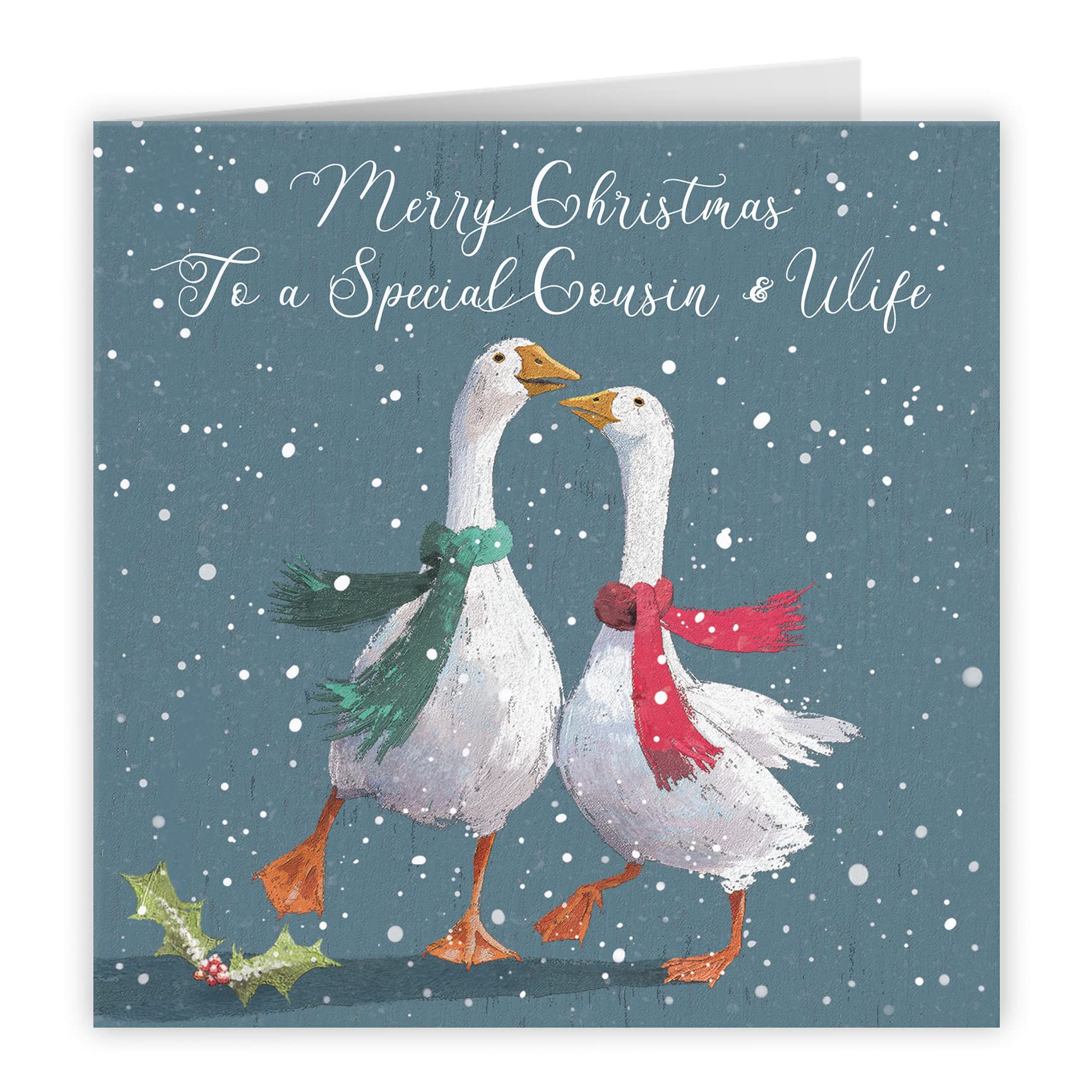 Hunts England Cousin And Wife Stunning Artistic Christmas Card, Merry Christmas To A Special Cousin & Wife, Festive Geese - Image 4