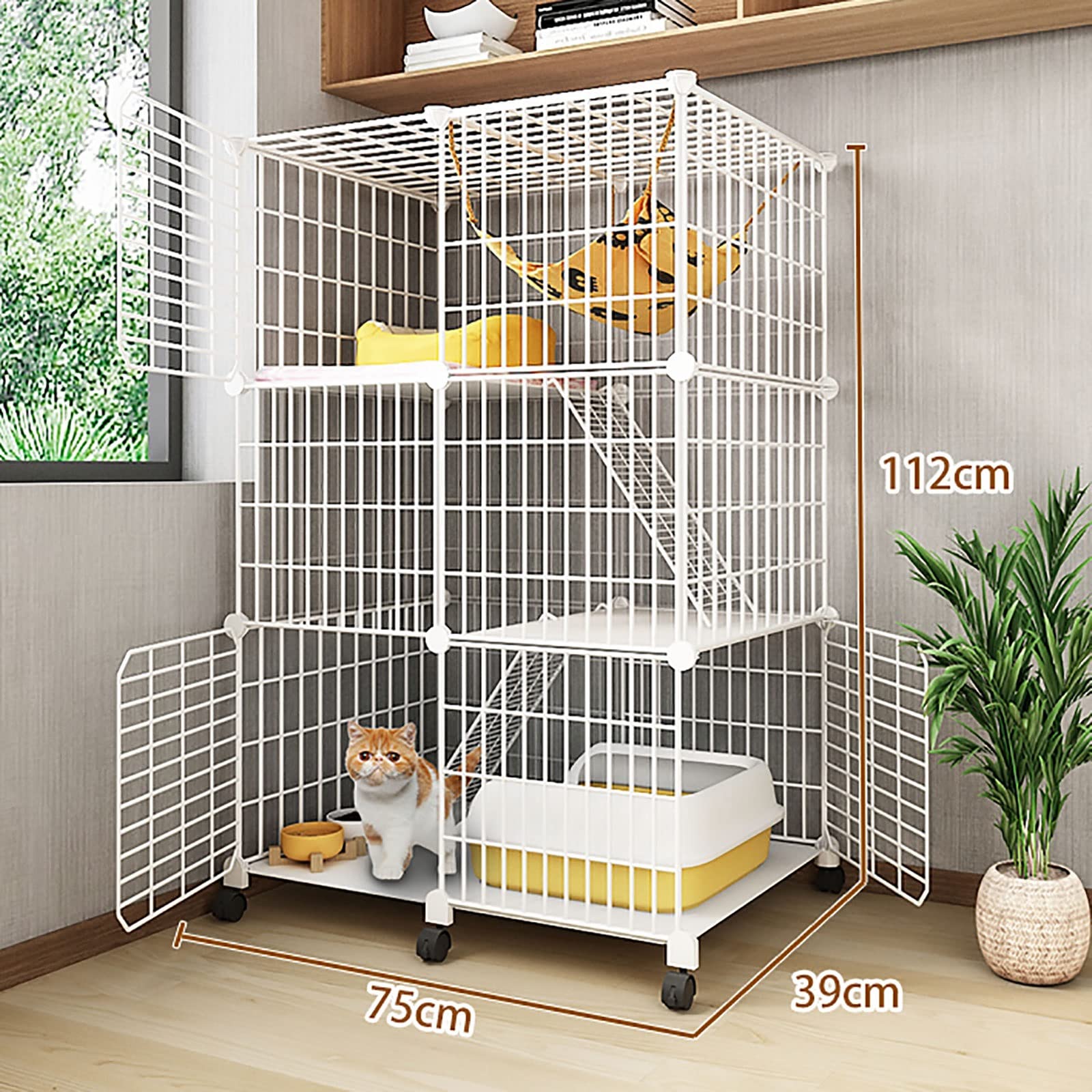 Recinto per gatti grande Gabbia per gatti da interni Recinto per gatti grande fai da te Recinto per gatti Gabbie per piccoli animali Cuccia per gatti con ruote universali - Ampia area di add