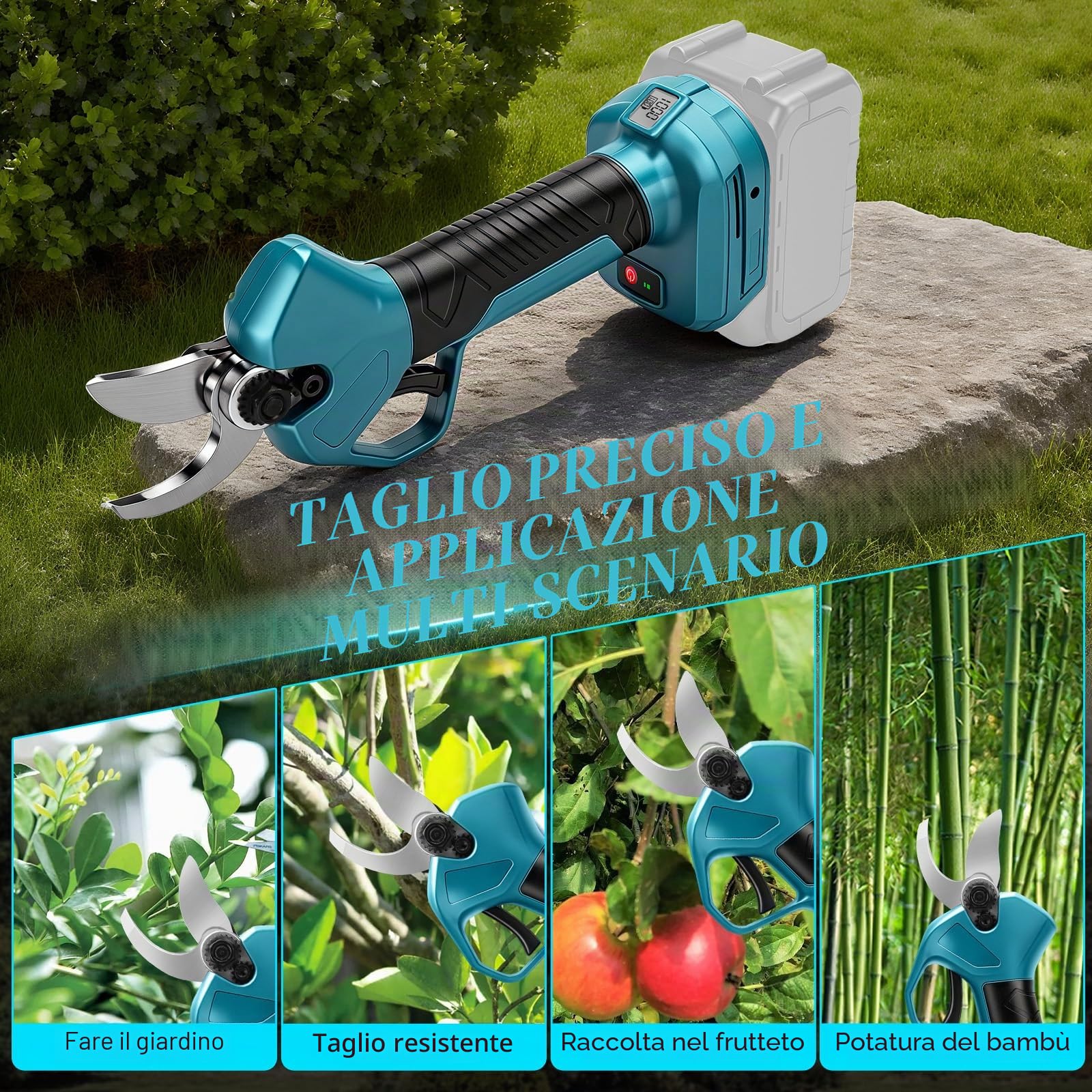 Forbice da Potatura Accu per Batteria Makita 18 V (senza batteria), motore brushless, apertura max 45 mm, sega elettrica per rami, forbice da potatura con display LCD, per rami di alberi, fiori