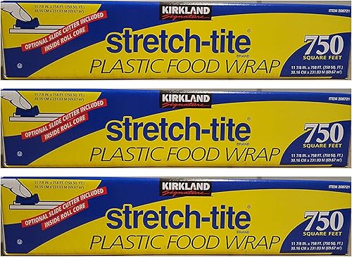 KIRKLAND Signature Stretch Tite - Envoltura de plástico para alimentos uZzDke, 3 paquetes (envoltura de alimentos de 750 pies cuadrados)
