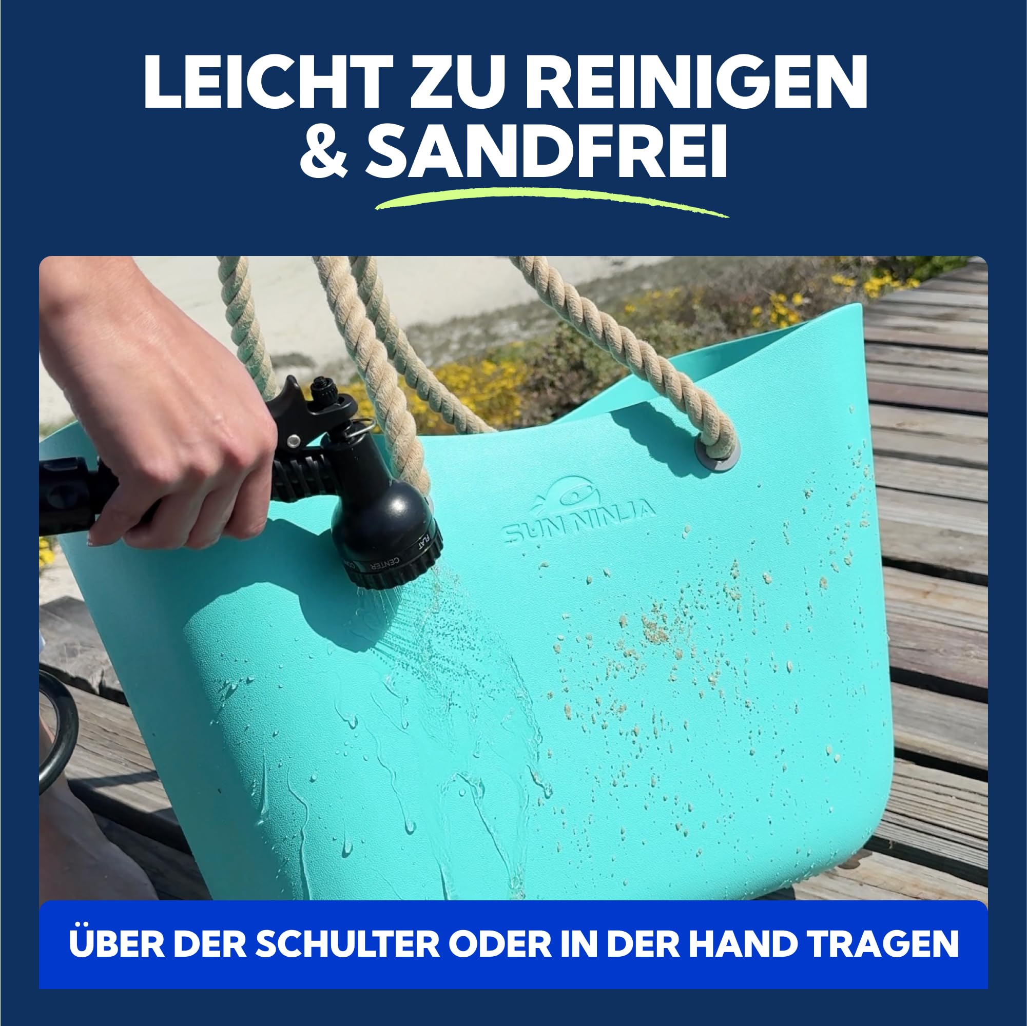 SUN NINJA Gummi-Strandtasche extra groß wasserdicht EVA-Tragetasche mit Seilgriffen