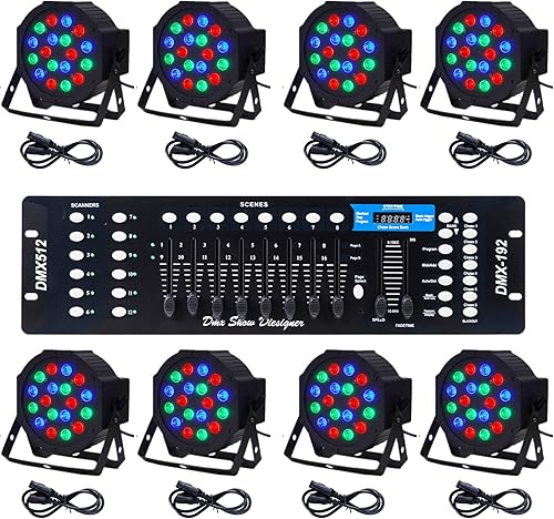 CO-Z Luces LED de escenario DMX 8 piezas de 18 x 3 W RGB par de luces con control remoto activado por sonido iluminación de efecto de escenario para