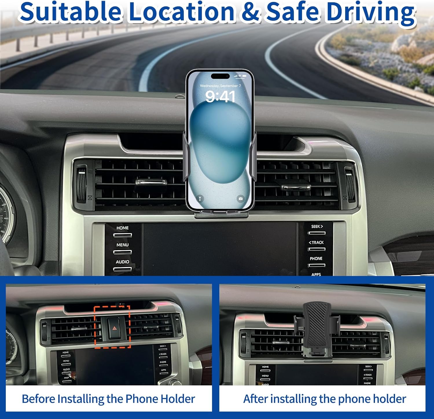 Car Phone Mount for Toyota 4Runner 2010-2024 Phone Holder Navigation,Fit for 4Runner Cellphone Mobile Cradle Auto Accessories Bracket Anti-Shake,360 Degree Rotation,Compatible for All Cell Phones