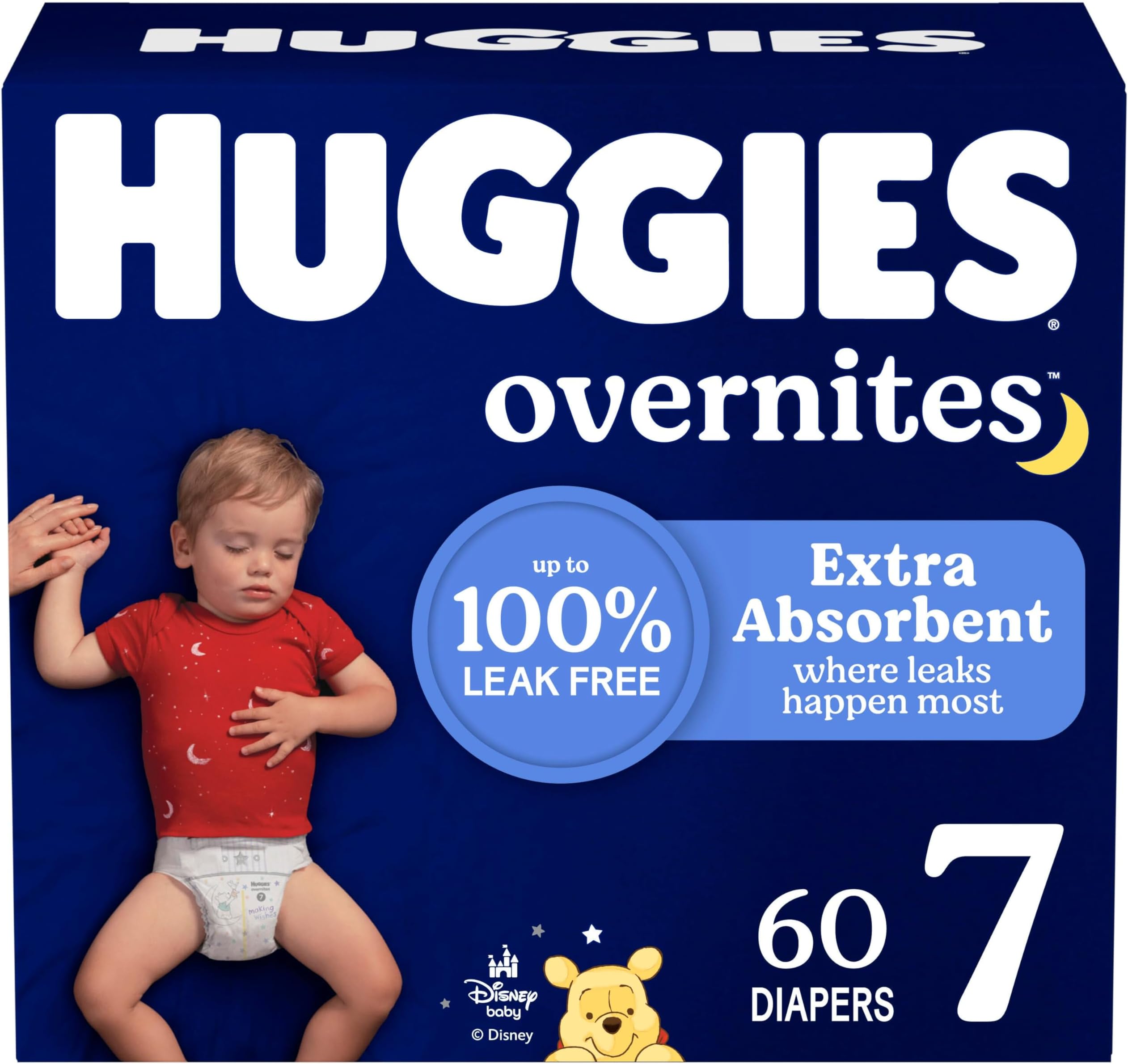 Huggies Overnight Diapers Size 7 (41+ lbs), 60 Ct, Overnites Nighttime Baby Diapers
