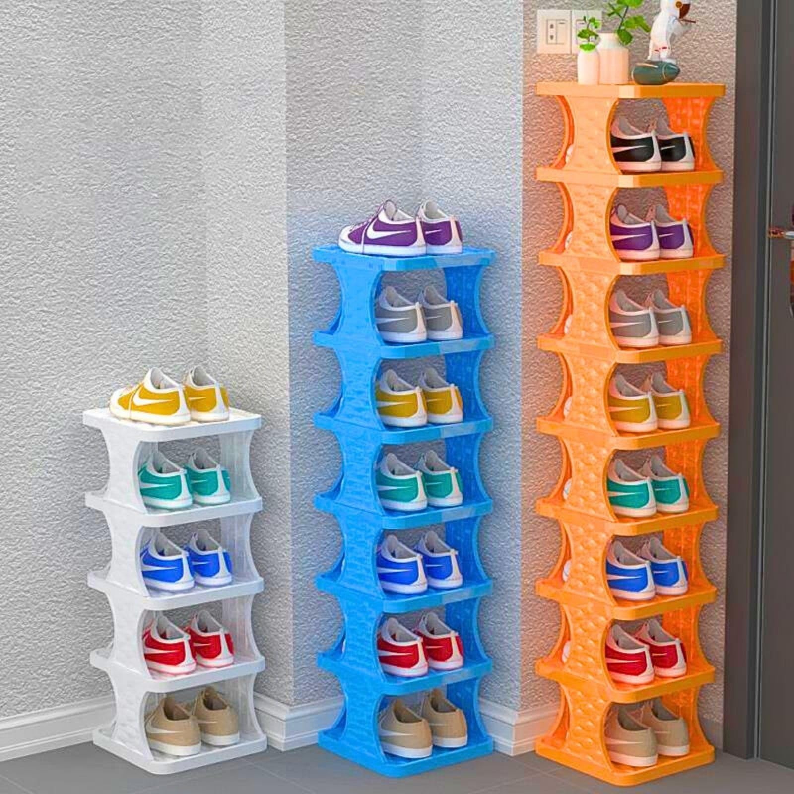 Scarpiera verticale stretta a 5 strati, impilabile, in plastica, per armadio, salvaspazio, per ingresso Zapatera, arancione, 2-9 livelli