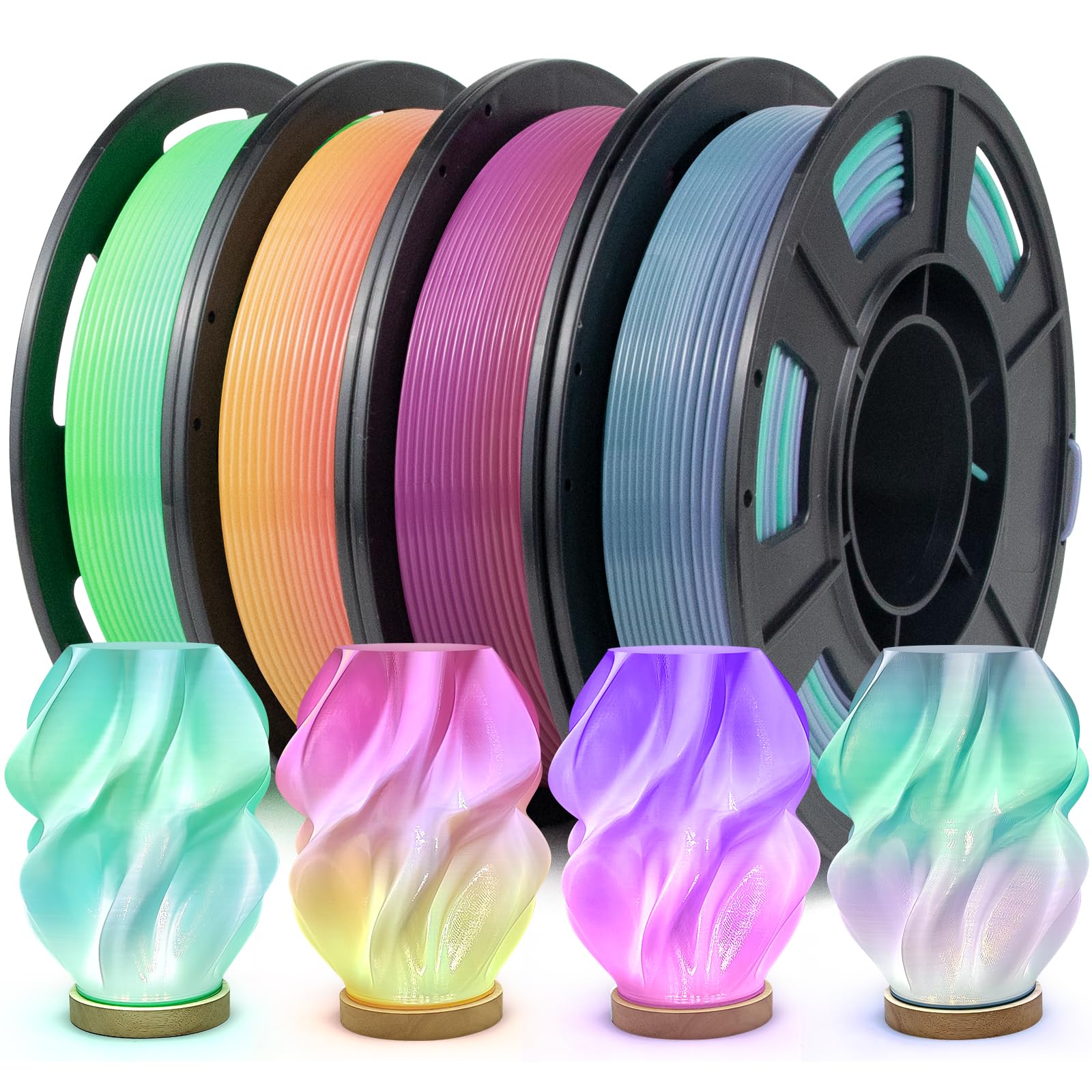 IEMAI Filamento PETG 1,75 mm Para Impresora 3D, Arcoíris Gradual - Verde Lila/Amarillo, Verde/Rosa, Amarillo/Rosa Lila - Precisión Dimensional +/-