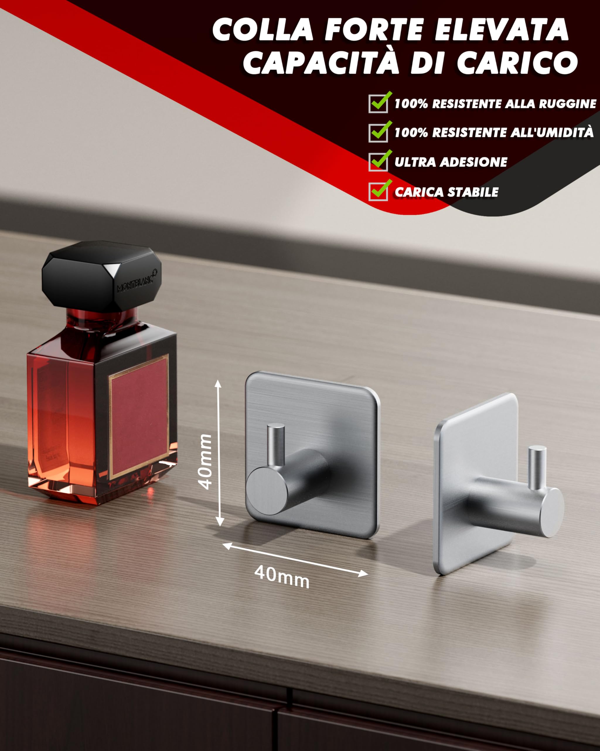Auxmir Ganci Adesivi-6 pz Appendi Accappatoio Bagno in Acciaio Inox, Forte, Impermeabile, Antiruggine, Autoadesivo, Rimovibile senza Tracce, Salvaspazio, Porta Asciugamani Bagno Cucina Ufficio Argento