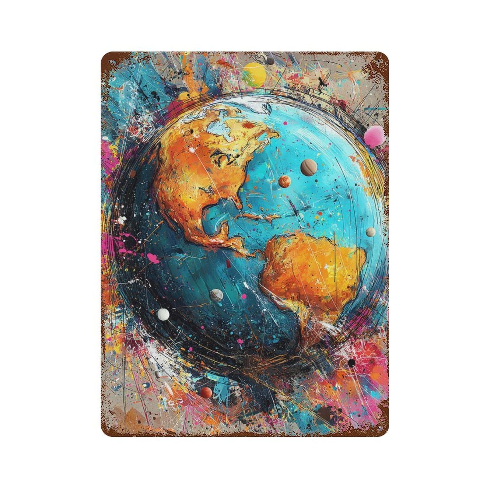 Colorful Earth Abstract Art Print Decorative Tin Sign 15.7"x11.8", Shabby Chic Decor for Garage, Pub Or Kitchen