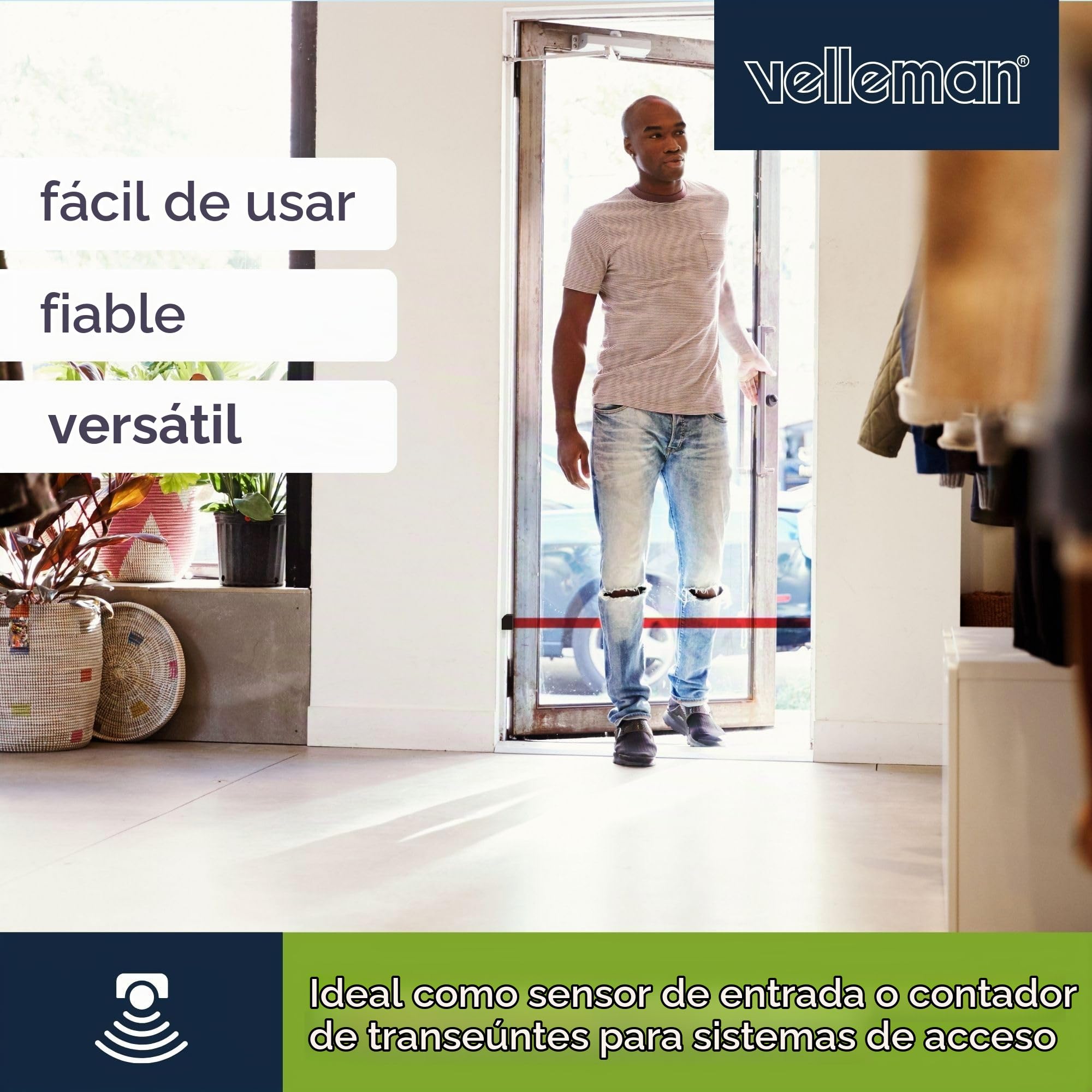 Velleman Barrera IR con Cable, Alcance de 7 m, IP44, Sensor de Entrada infrarrojo con alimentación de 12 V, Altavoz de Alarma Ajustable y tecnología fotoeléctrica para Control de accesos y Seguridad
