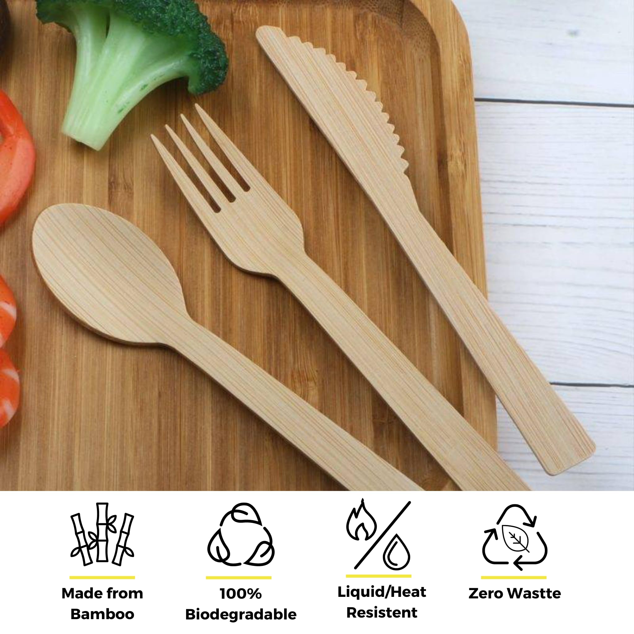 Holy City Straw Co. Assorted Bamboo Cutlery Set | 24ct | 6.7” Compostable Utensils | Disposable Tableware | Plastic-Free | Great for the Home-use, To-Go Meals or Events
