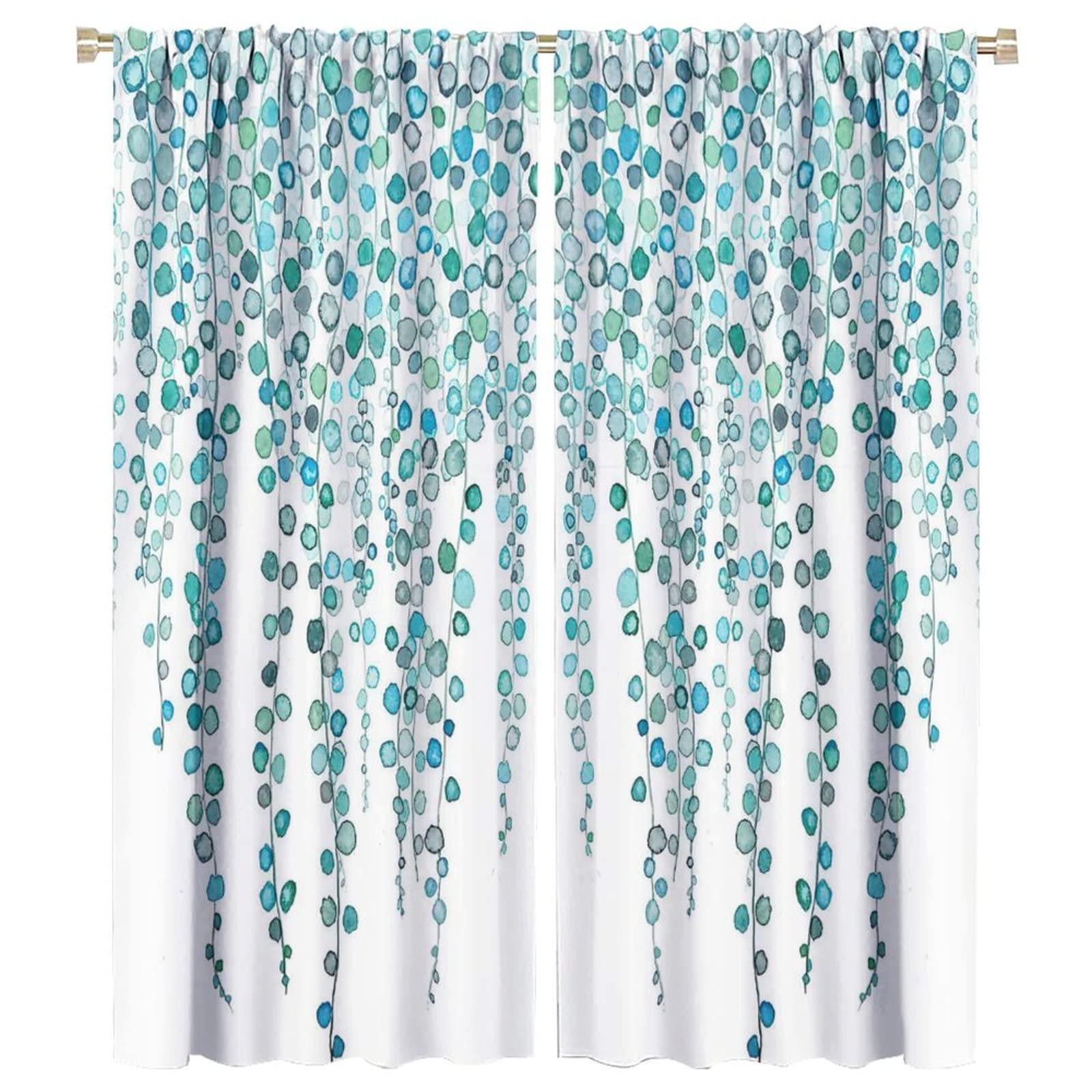 Kazynee Blue Floral Eucalyptus Blackout Curtains for Living Room,Window Drapes - Thermal Insulated and Noise Reduction,2 Panels 54L x 21W Room