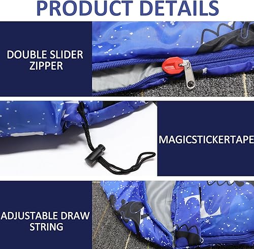 Miniatura 3 de Sacos de dormir para niños - Sacos de dormir para acampar con bolsa de transporte - Saco de dormir compacto para senderismo, mochilero para 3