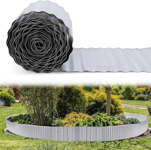 Tandefio Borde de borde de paisaje de 10 pulgadas x 30 pies de metal corrugado para jardín, borde de cama de jardín, borde de metal para césped,