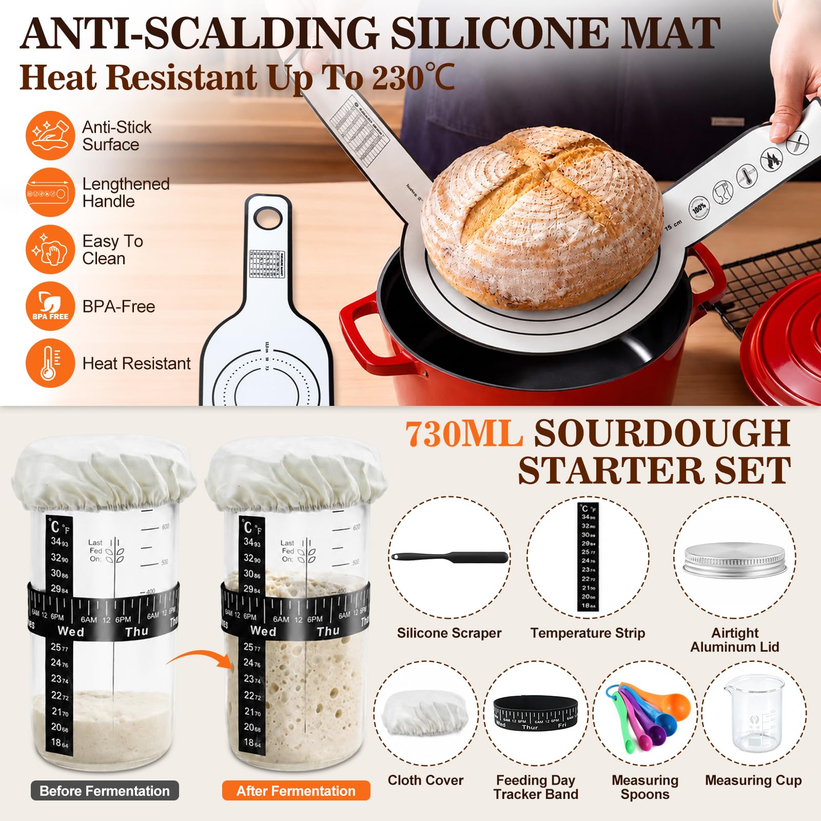 Banneton pour Pain, Rond et Ovale Banneton, 51 Pièces Kit de Départ pour Levain Naturel, Kit Boulangerie Professionnel, Kit Pain au Levain pour les Débutants, les Boulangers Expérimentés