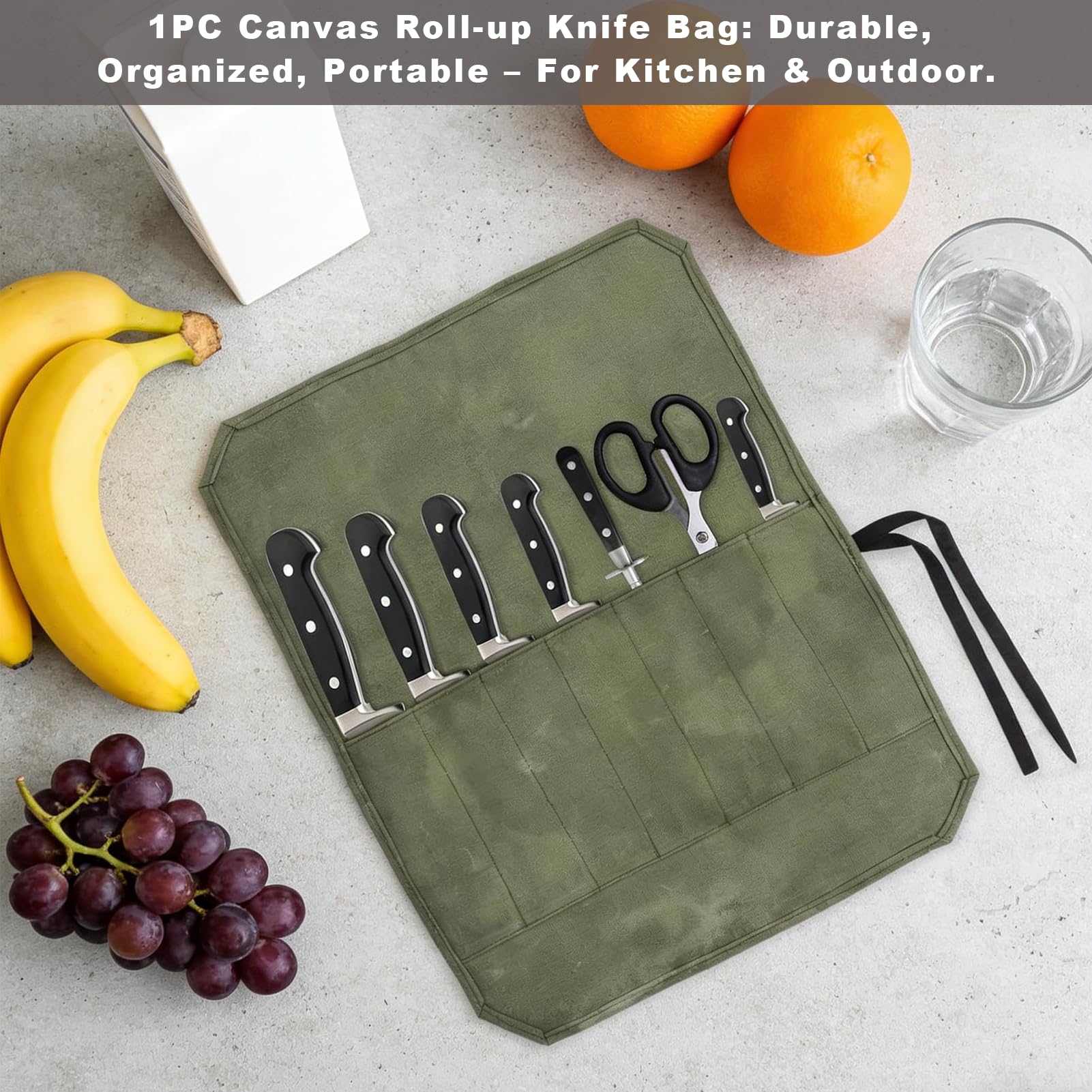 Messertasche,Rolltasche für Kochmesser,Koch Messer Roll Bag,Messertasche Kochmesser mit 7 Fächern fürMesser und Löffel,wasserfeste langlebigeMesser-Rolltasche für Camping Wandern