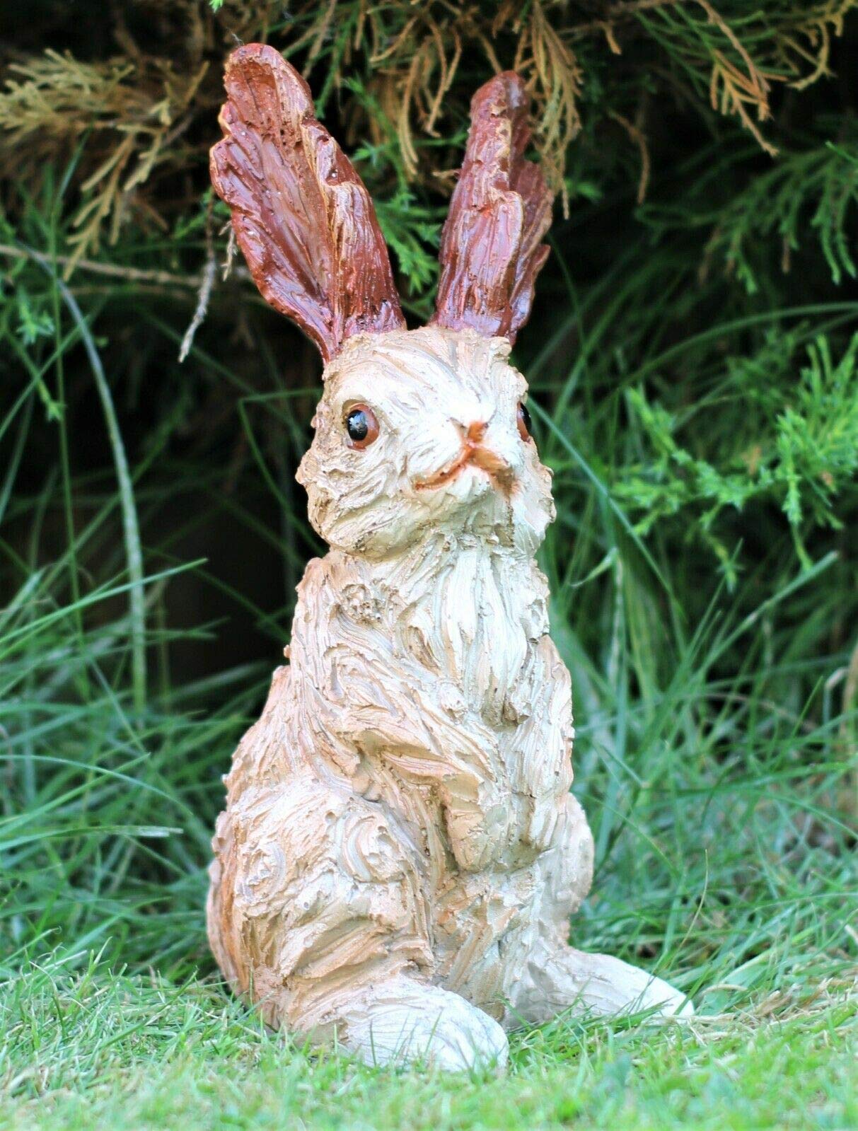 HH Home Hut Garden Ornament Rabbit Hare Sculpture indoor outdoor Wood Effect 20 cm